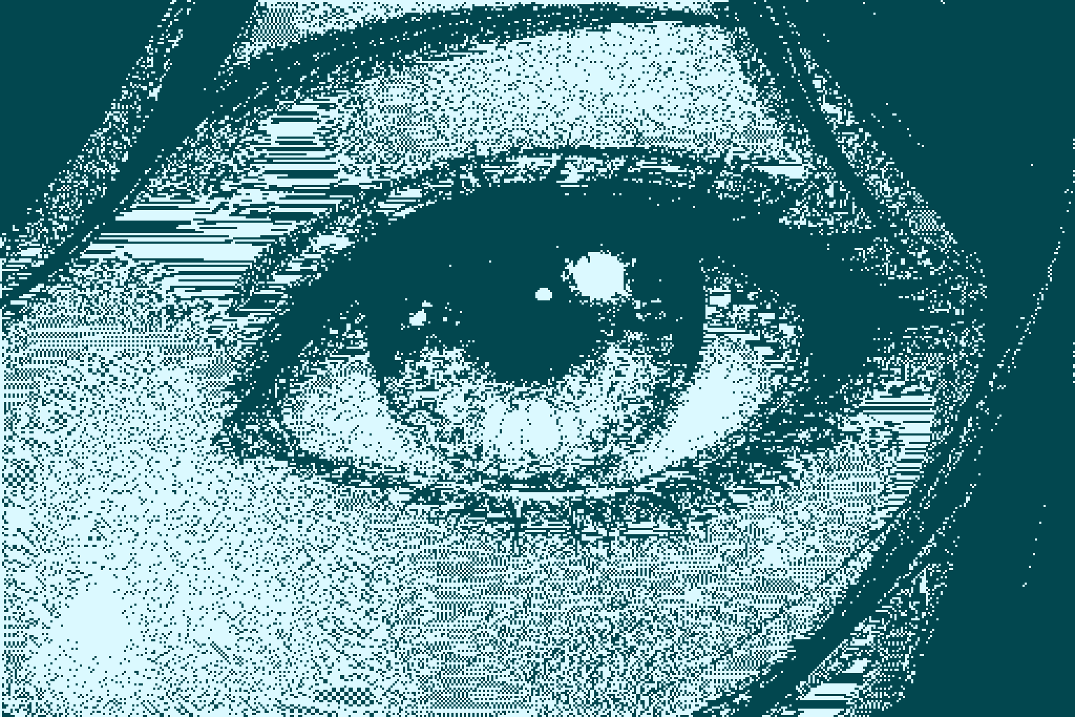 Dithered close-up of a human eye — Mindstate hero image